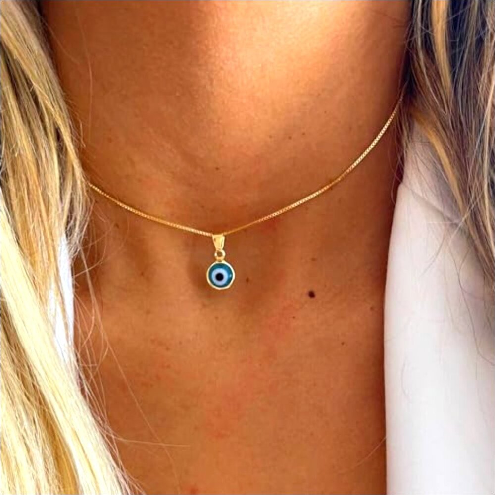 14K Gold Plated Evil Eye Pendant Necklace Adjustable Length Lucky Protection - Picture 3 of 7